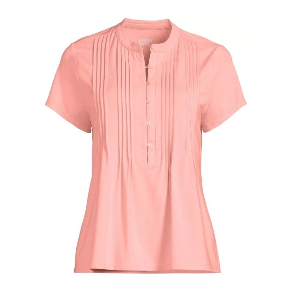 Lands' End Women's Short Sleeve Pintuck Blouse Size Small Pink Soft Drapey